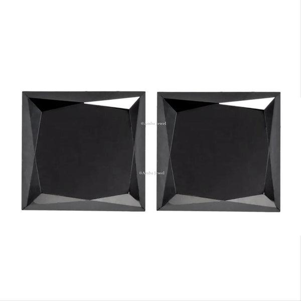1.93 Ct Princess Cut Black Diamond Pair: Natural Loose Gemstones (4.90 mm)