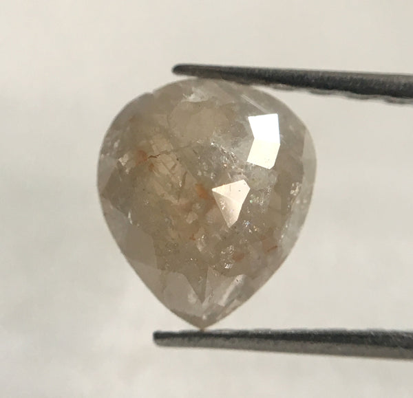 0.84 Carat Pear Shape Brownish Grey Natural Rose Cut Loose Diamond, 7.13 mm X 6.28 mm X 2.32 mm Rose Cut Natural Loose Diamond AJ12/06