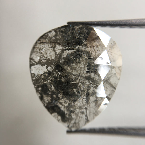 Pair 4.27 Ct Gray Natural Pear Shape loose Diamond, 12.56 mm X 11.08 mm X 1.60 mm Genuine Polished Rose cut Loose Diamond SJ04/01