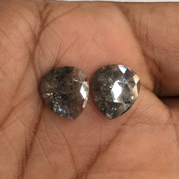 Pair 4.27 Ct Gray Natural Pear Shape loose Diamond, 12.56 mm X 11.08 mm X 1.60 mm Genuine Polished Rose cut Loose Diamond SJ04/01