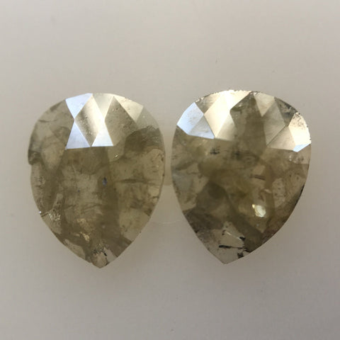 Pair 2.15 Ct Yellowish Gray Natural Pear Shape 8.65 mm X 6.75 mm X 1.80 mm Genuine Polished Rose cut Loose Diamond best for Earring SJ04/08