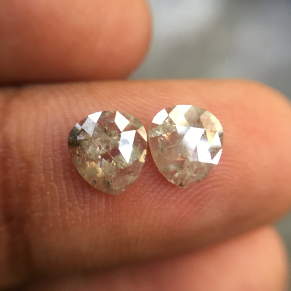 1.43 Ct Pear Shape Grey Slice Rose Cut Diamond, Pair Loose Diamond, 6.87 mm X 6.37 mm X 1.62 mm Natural Faceted Diamond Pair, SJ04/29