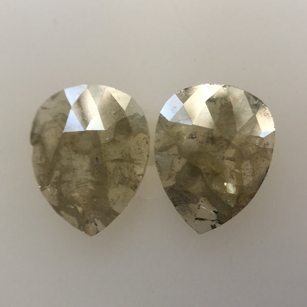 Pair 2.15 Ct Yellowish Gray Natural Pear Shape 8.65 mm X 6.75 mm X 1.80 mm Genuine Polished Rose cut Loose Diamond best for Earring SJ04/08