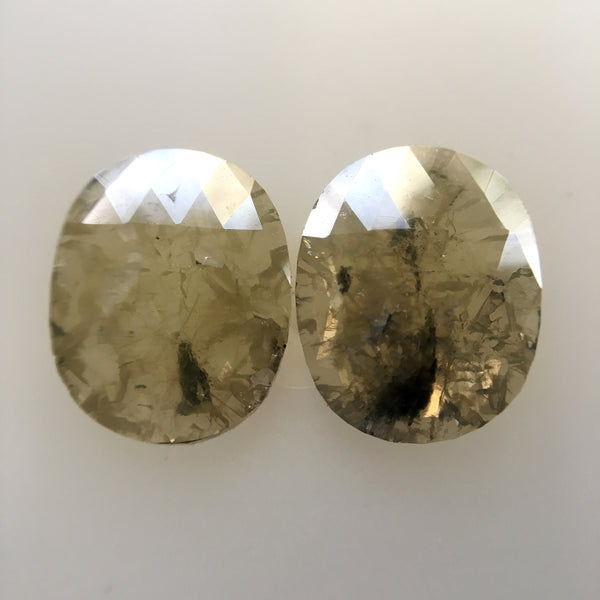 2.89 Ct Oval Shape Rose Cut Slice Natural Loose Natural Diamond Pair, 9.75 mm X 7.89 mm X 1.65 mm Yellowish Gray color Diamond SJ04/30