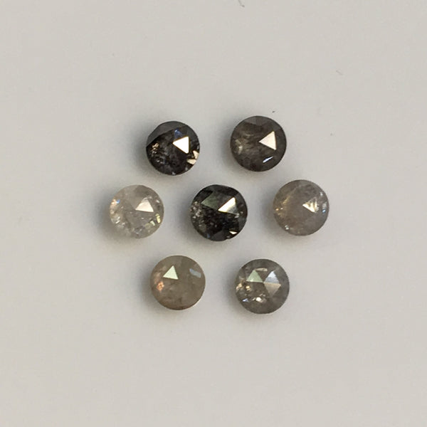 1.40 Ct Round Rose Cut 7 Pcs Natural Loose Diamond, 3.30 mm to 3.35 mm Grey Color Round Shape Rose Cut Natural Diamond SJ35/61