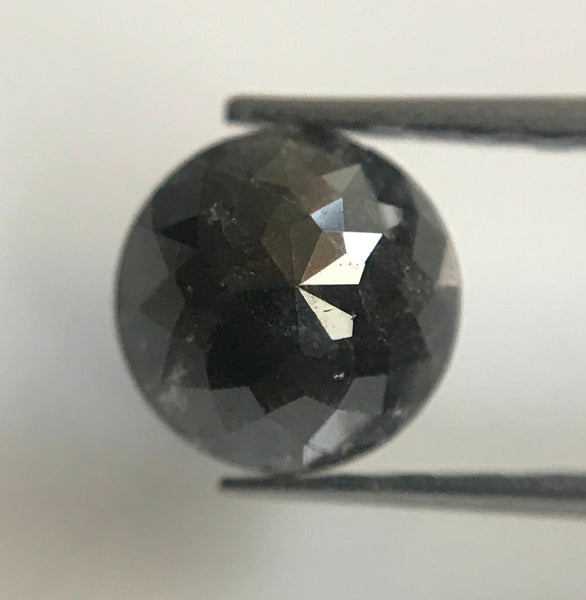 0.87 Ct Natural Black Diamond Rose Cut Round, Size 5.49 mm X 3.32 mm Black Diamond Round Faceted, Salt and pepper Diamond SJ06/52