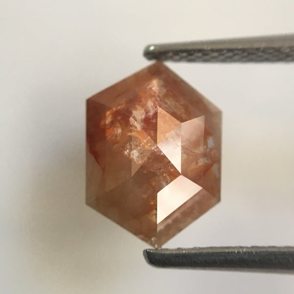 1.33 Ct 10.20 mm X 7.40 mm Hexagon Shape Reddish Brown Rose Cut Natural Loose Diamond, Natural Faceted Geometric Loose Diamond SJ12/12