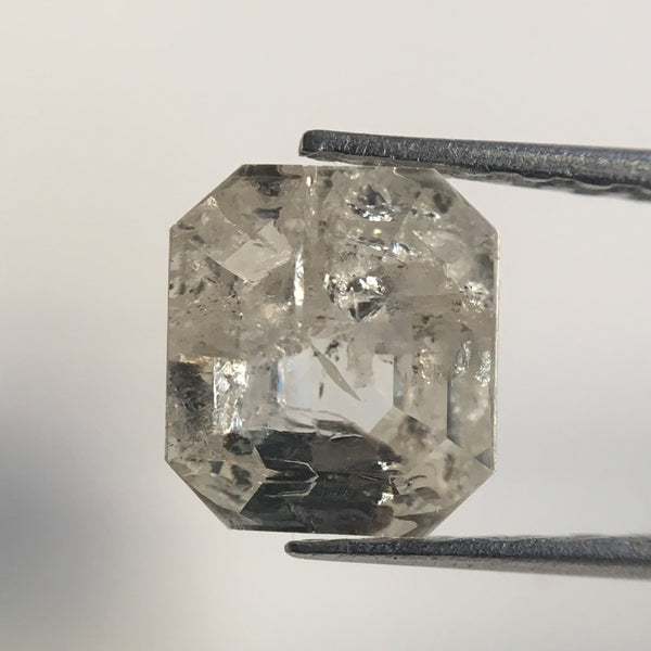 Pair 1.68 Ct Emerald Shape Clear Rose Cut Natural Loose Diamond, 6.50 mm X 5.80 mm x 2.20 mm, Fancy Gray Rose Cut Loose Diamond SJ23/57
