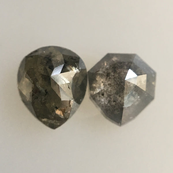 1.33 Ct 2 Pcs Natural Dark Gray Color Pear & Geometric Shape Loose Diamond, Beautiful sparkling faceted perfect Diamond for Jewelry AJ03/18