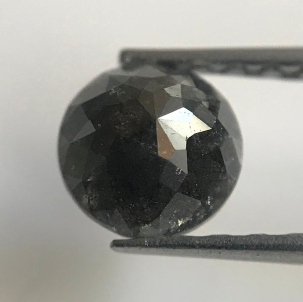 0.87 Ct Natural Black Diamond Rose Cut Round, Size 5.49 mm X 3.32 mm Black Diamond Round Faceted, Salt and pepper Diamond SJ06/52