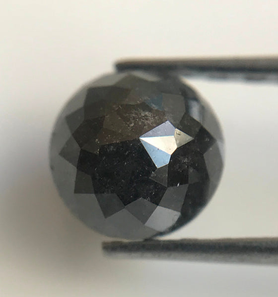 0.77 Ct Natural Black Loose Diamond Size 5.17 mm X 3.21 mm Round Rose Cut Black Diamond, Salt and pepper Diamond SJ06/61