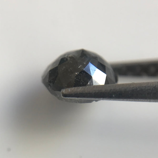 0.83 Ct Rose Cut Natural Black Loose Diamond Size 5.42 mm X 3.26 mm Round Rose Cut Black Diamond, Salt and pepper Diamond SJ06/63