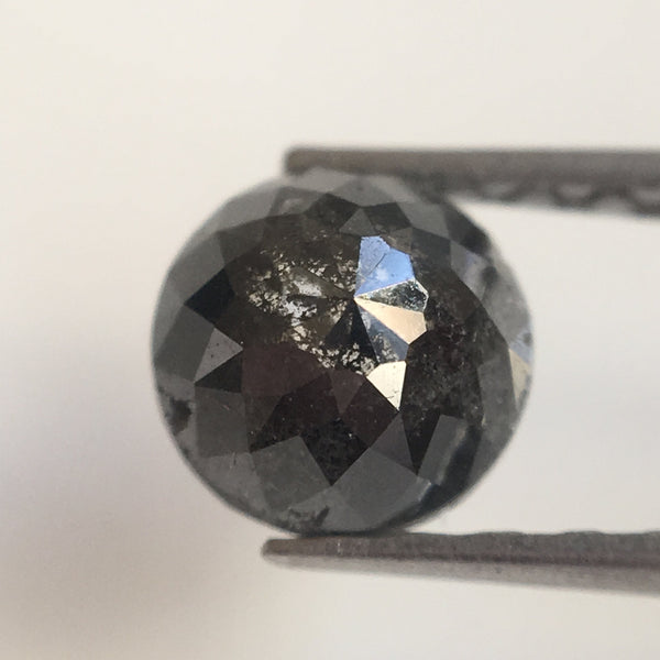 Natural Black Diamond Rose Cut, Black Grey Color Diamond, 0.89 Ct 5.19 mm X 3.64 mm Round, Salt and Pepper Diamond Use For Jewelry  SJ06/68
