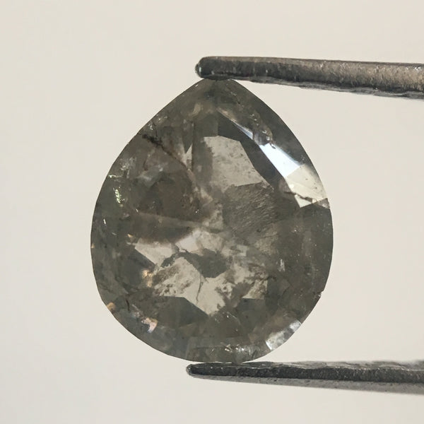 0.94 Ct Natural loose diamond Fancy Grey White Color Rose Cut Diamond, 6.32 mm x 5.22 mm x 3.11 mm Grey Rose Cut Pear Diamond SJ38/32