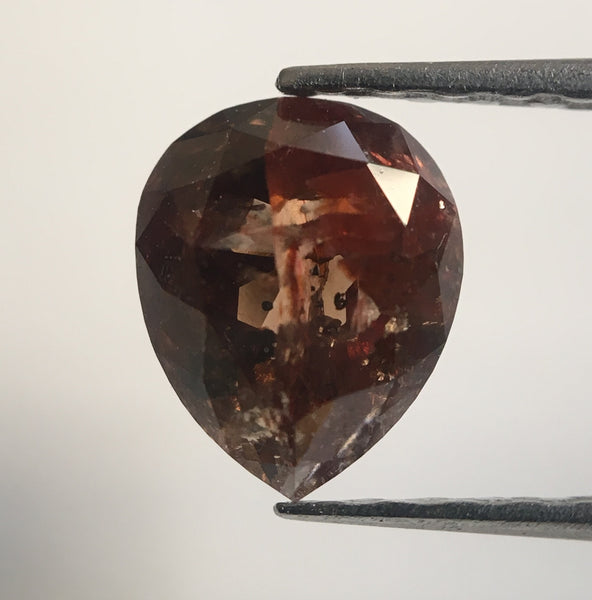 1.10 Ct Pear Shape Rose Cut Dark Peach Color Natural Loose Diamond, 7.06 mm X 5.75 mm x 3.59 mm Pear Shape Natural Loose Diamond SJ38/48