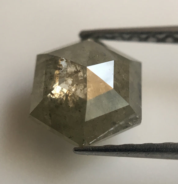 Pair 2.24 Ct Yellowish Grey Color Hexagon Shape Natural Loose Diamond, 7.66 mm X 6.84 mm X 2.75 mm Rustic Natural Loose Diamond AJ12/21