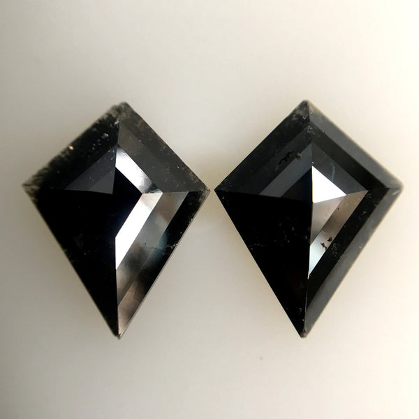3.59 Ct Pair Black Color Kite Shape Natural Loose Diamond, 12.45 mm X 9.66 mm X 3.10 mm Fancy Shape Natural Loose Diamond AJ12/22