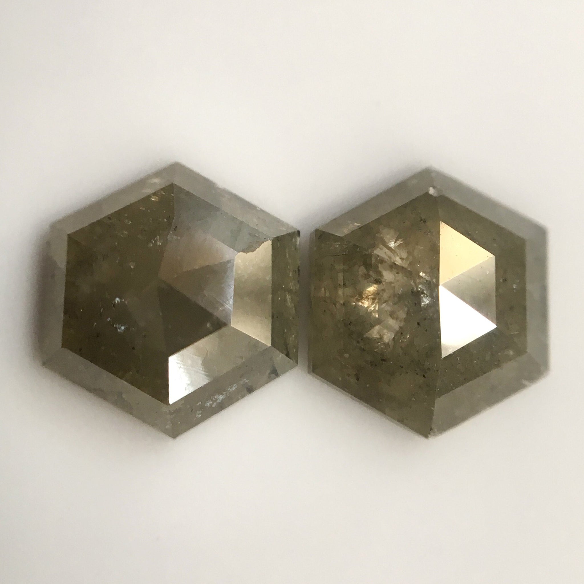 Pair 2.24 Ct Yellowish Grey Color Hexagon Shape Natural Loose Diamond, 7.66 mm X 6.84 mm X 2.75 mm Rustic Natural Loose Diamond AJ12/21
