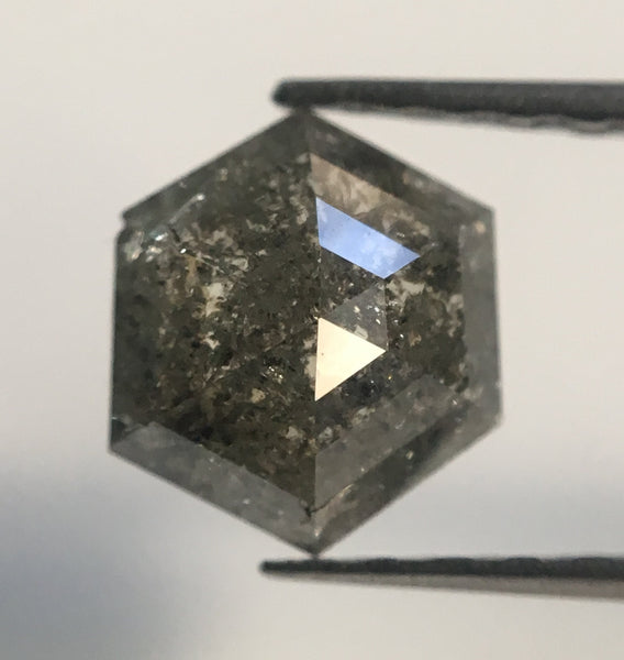 0.91 Ct Hexagon Shape Salt and Pepper Natural Loose Diamond, 7.42 mm X 6.38 mm X 2.50 mm Geometry Shape Grey Color Natural Diamond AJ12/48