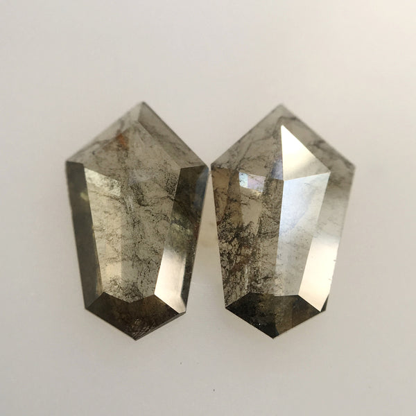 1.26 Ct Natural Shield Shape loose Diamond Pair 9.30 mm X 5.70 mm x 1.55 mm, Grey (Green Tint) Polished Loose Diamond for Earrings SJ25/05