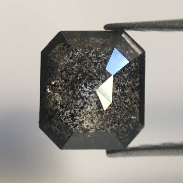 0.86 Ct Dark Grey Natural Emerald Shape salt and pepper loose Diamond, 5.85 mm X 5.20 mm x 3.00 mm Polished Natural Diamond  SJ26/22