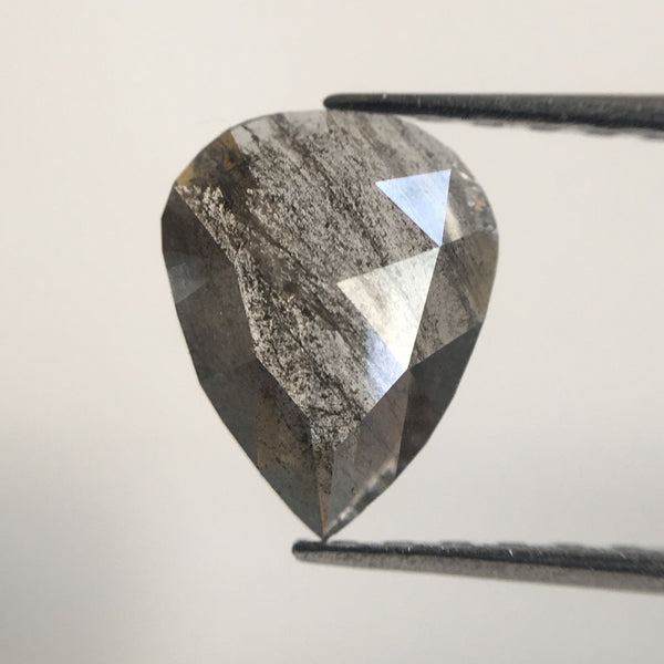 0.77 Ct Pear Shape Grey Color Rose Cut Natural Loose Diamond, 8.24 mm x 6.38 mm x 1.87 mm Salt and Pepper Natural Diamond SJ40/16