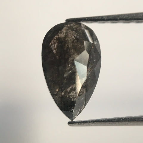 1.01 Ct pear shape Rose Cut Salt and Pepper Natural Loose Diamond, 8.47 mm X 5.14 mm X 2.58 mm Rustic Natural loose diamond SJ41/19