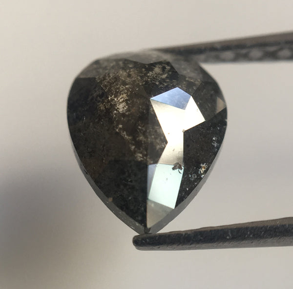 0.86 Ct Grey Black Color Fancy Shape Natural Loose Diamond, 7.31 mm X 5.87 mm X 2.34 mm Pear Natural Loose Diamond Use for Jewelry AJ14/15