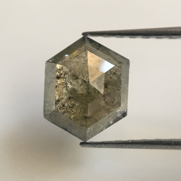 3.01 Ct Hexagon Shape Natural Loose Diamond, 8.86 mm x 6.97 mm X 3.08 mm Natural Hexagon Shape Dark Gray Color Diamond Pair AJ11/04