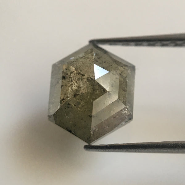 3.01 Ct Hexagon Shape Natural Loose Diamond, 8.86 mm x 6.97 mm X 3.08 mm Natural Hexagon Shape Dark Gray Color Diamond Pair AJ11/04