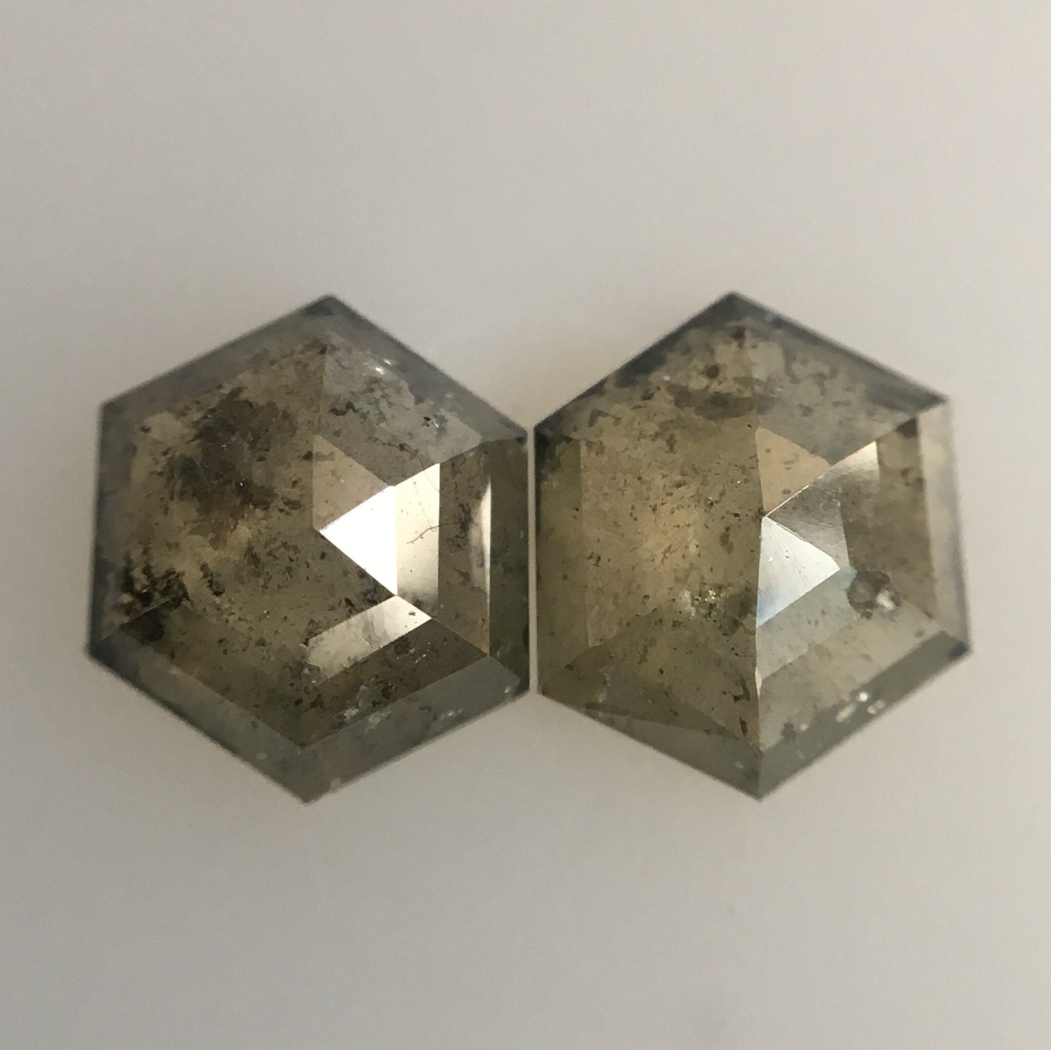 1.17 Ct Natural Hexagon Shape Fancy Gray salt and pepper 6.50 mm X 5.78 mm X 2.19 mm diamond pair Hexagon Cut Natural Loose Diamond AJ11/06