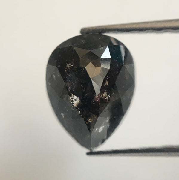 1.48 Ct Black Grey Salt and Pepper Pear Shape Natural Loose Diamond, 7.78 mm X 6.10 mm X 3.72 mm Natural Loose Diamond for Jewelry AJ14/21