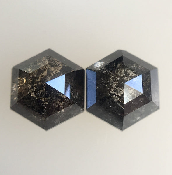 1.05 Ct Pair Hexagon Shape Salt and Pepper Natural Loose Diamond, 4.43 mm X 2.85 mm Hexagon Cut loose diamond for Jewellery making SJ40/05