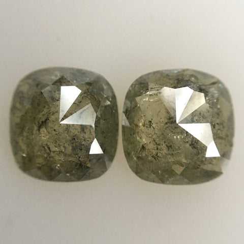 3.74 Ct Cushion Shape Light Greenish Color Natural Loose Diamond, 7.96 mm x 7.60 mm x 3.27 mm Pair Cushion Natural Diamond Earring AJ13/09
