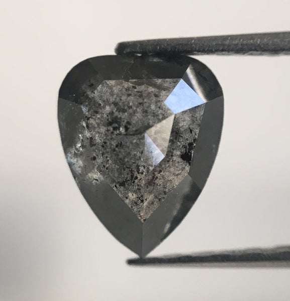 0.94 Ct Pear Shape Grey Color Rose Cut Natural Loose Diamond, 6.78 mm x 5.65 mm x 3.10 mm Salt and Pepper Natural Diamond SJ40/56