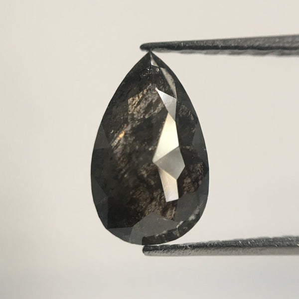 1.01 Ct pear shape Rose Cut Salt and Pepper Natural Loose Diamond, 8.47 mm X 5.14 mm X 2.58 mm Rustic Natural loose diamond SJ41/19