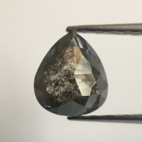 0.68 Ct pear shape Rose Cut Salt and Pepper Natural Loose Diamond, 6.33 mm X 5.54 mm X 2.40 mm Rustic Natural loose diamond SJ41/20