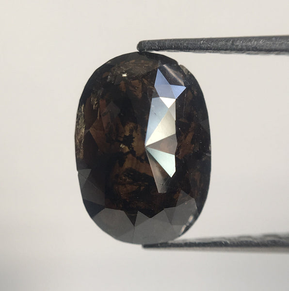 1.18 Ct Oval shape brownish black Color Natural Loose Diamond 7.81 mm X 5.59 mm X 2.89 mm  Oval Shape Rose Cut Natural Loose Diamond AJ14/16