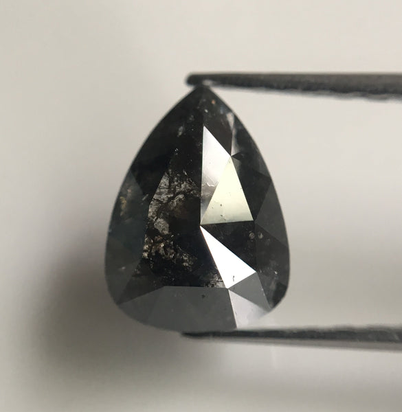 1.47 Ct Rose Cut Pear Shape Natural Loose Diamond, 8.15 mm X 5.92 mm x 3.53 mm Fancy Grey Color Pear Natural Loose Diamond SJ42/42