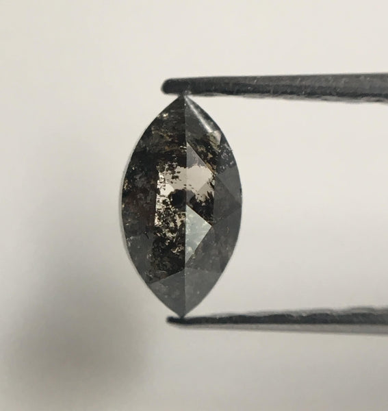 0.42 Ct Grey Marquise Shaped Natural Rose Cut Loose Diamond, 6.11 mm x 3.42 mm x 2.49 mm Salt & pepper Rose Cut Loose Diamond SJ43/14