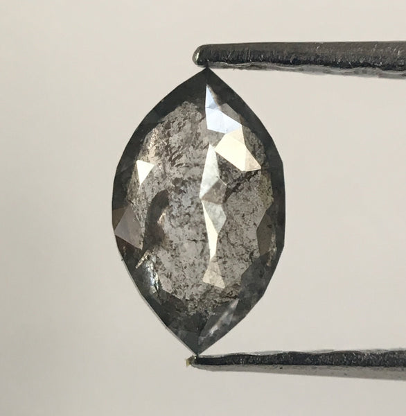 0.33 Ct Grey Marquise Shaped Natural Rose Cut Loose Diamond, 6.02 mm x 3.63 mm x 1.88 mm Salt & pepper Rose Cut Loose Diamond SJ43/27
