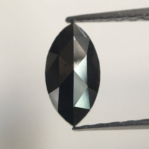 0.48 Ct Marquise Shaped Natural Rose Cut Heated Black Diamond, 8.10 mm x 4.18 mm x 1.82 mm Black Rose Cut Loose Diamond SJ43/47