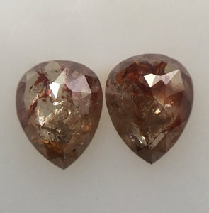2.27 Ct Pear Shape Brownish Gray Rose Cut Natural Loose Diamond, 8.18 mm X 6.49 mm X 2.60 mm Rose Cut Pear Natural Loose Diamond SJ44/46