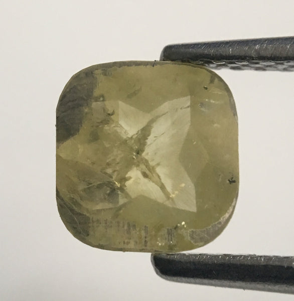 1.10 Ct Cushion Shape Greenish Yellow Natural Loose Diamond, 6.51 mm X 6.22 mm X 2.53 mm Cushion Shape Rose Cut Loose Diamond SJ44/74