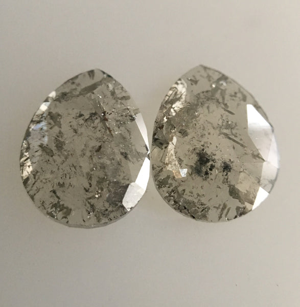 0.82 Ct Pear Shape Grey Rose Cut Natural Loose Diamond, 6.52 mm X 5.21 mm X 1.18 mm Pair Natural Loose Diamond SJ45/14