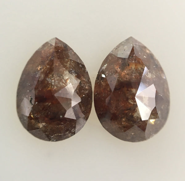 2.89 Ct Pear Shape diamonds Pair 9.20 mm X 6.68 mm X 3.00 mm Pear Shape Brownish red Rose cut Natural Loose Diamond for Earrings SJ01/21