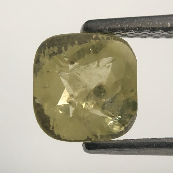 1.14 Ct Cushion Shape Greenish Yellow Natural Loose Diamond, 6.58 mm X 6.30 mm X 2.52 mm Cushion Shape Rose Cut Loose Diamond SJ44/72