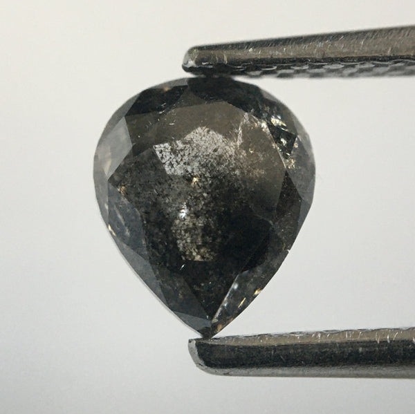 1.05 Ct Salt and Pepper Natural Pear Shape loose Diamond, 6.76 mm X 5.68 mm X 3.39 mm Rose Cut Diamond best for engagement SJ50/04