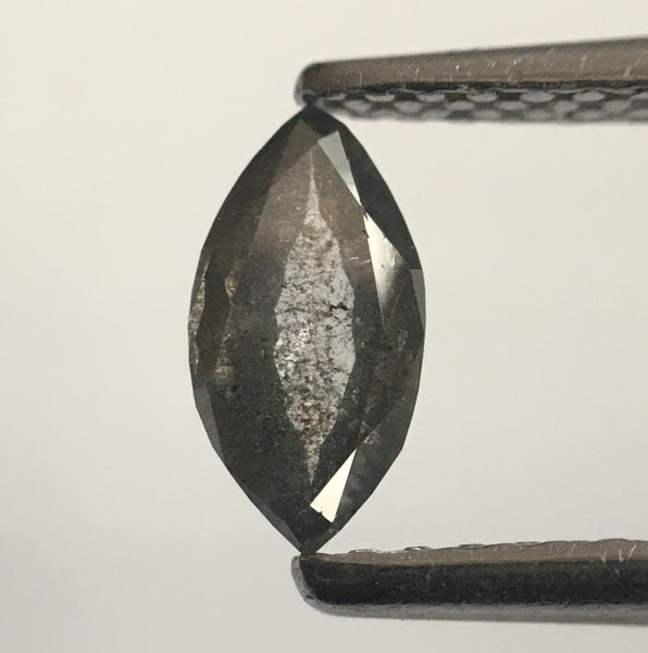0.38 Ct Grey Marquise Shaped Rose Cut Loose Diamond, 7.02 mm x 3.64 mm x 1.87 mm Salt & pepper Brilliant Cut Loose Diamond SJ52/72
