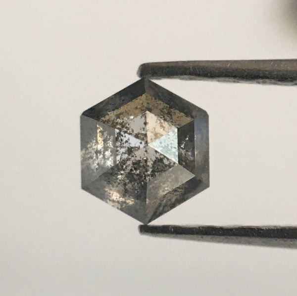 3 Pcs 0.75 Ct Gray Hexagon Shape Rustic Natural Loose Diamond, 4.16 mm X 3.63 mm X 2.14 mm Salt and Pepper Natural Hexagon Diamond SJ53/53